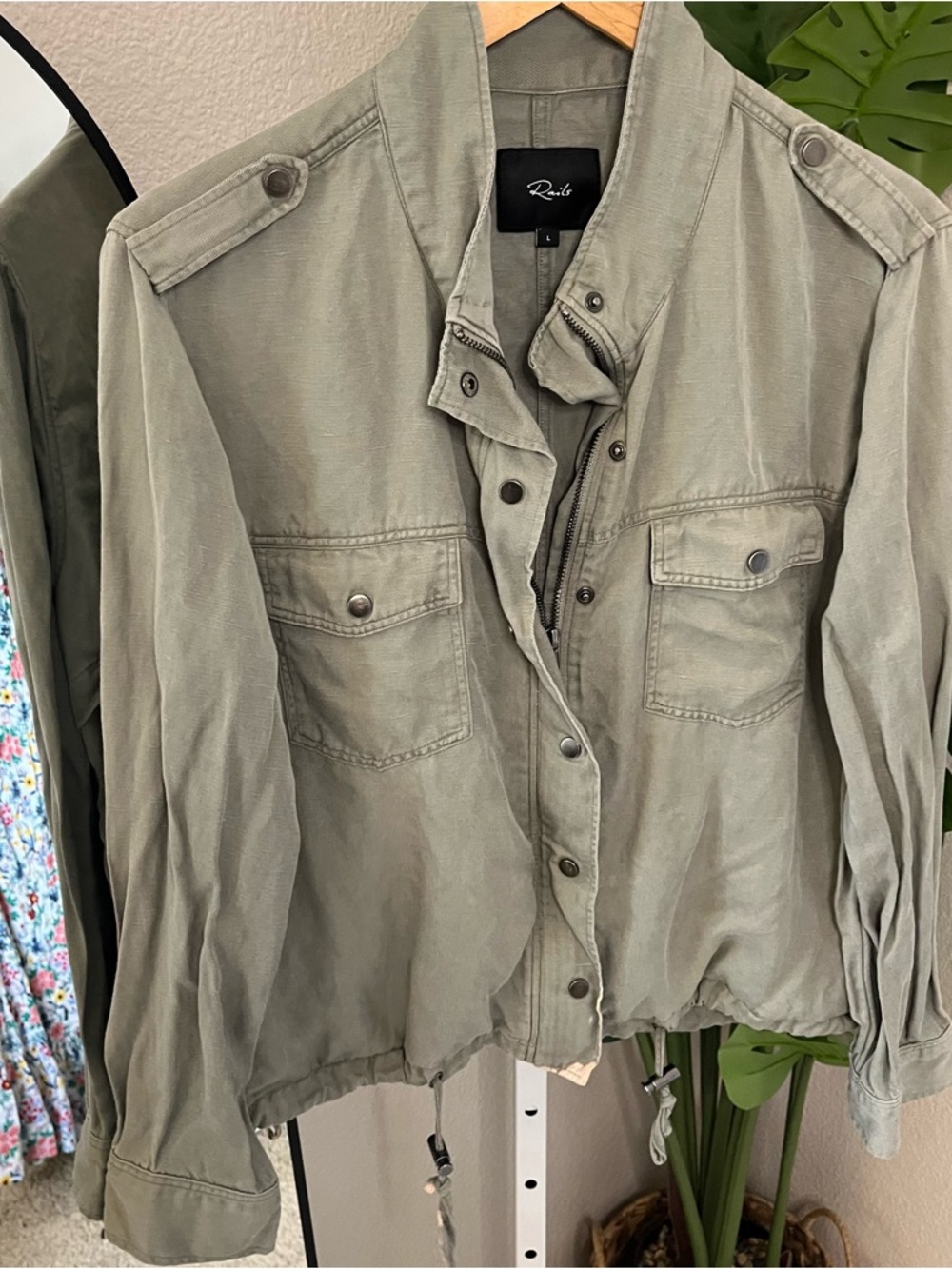 Rails Sage Drawstring Military Style Utility Jacket Sz L | Rails Collins - Picture 8 of 9